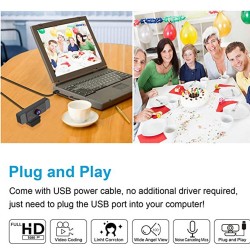 2K 1080p HD Webcam with Mic USB Web camera for Computer PC Laptop Desktop Conference Study Video Calling Live Flexible Rotatable