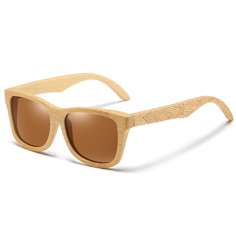Natural Material Bamboo Wood Frame Carved Legs Unisex HD Polarized Sunglasses Anti-UV Cycling Fishing Square Sunglasses for Men