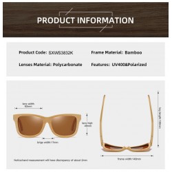 Natural Material Bamboo Wood Frame Carved Legs Unisex HD Polarized Sunglasses Anti-UV Cycling Fishing Square Sunglasses for Men