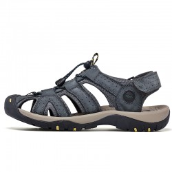 Hot Genuine Leather Canvas Summer Large Size Magic Sticker Non-slip Sandals for Men Cool Comfortable Rubber Sole Beach Sandals