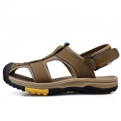 Hot Sale Summer Genuine Leather Large Size Magic Sticker Non-slip Sandals for Men Rubber Sole Comfortable Casual Beach Sandals