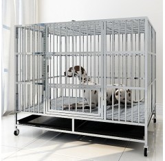 Heavy Duty Stainless Steel Indestructible Dog Kennel Indoor 2-Doors Pet Crate Cage with Lockable Wheels for Medium to Large Dogs