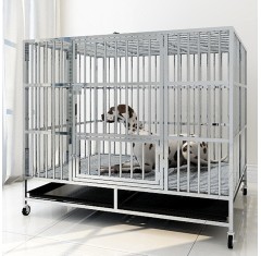 Extra Large Heavy Duty Stainless Steel Indestructible Dog Kennel Indoor 2-Doors Pet Crate Cage with Lockable Wheels