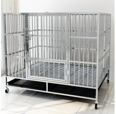 Extra Large Heavy Duty Stainless Steel Indestructible Dog Kennel Indoor 2-Doors Pet Crate Cage with Lockable Wheels