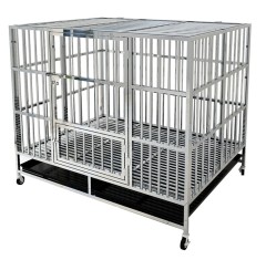 Extra Large Heavy Duty Stainless Steel Indestructible Dog Kennel Indoor 2-Doors Pet Crate Cage with Lockable Wheels