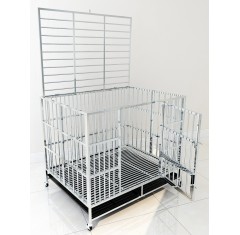 Heavy Duty Stainless Steel Indestructible Dog Kennel Indoor 2-Doors Pet Crate Cage with Lockable Wheels for Medium to Large Dogs