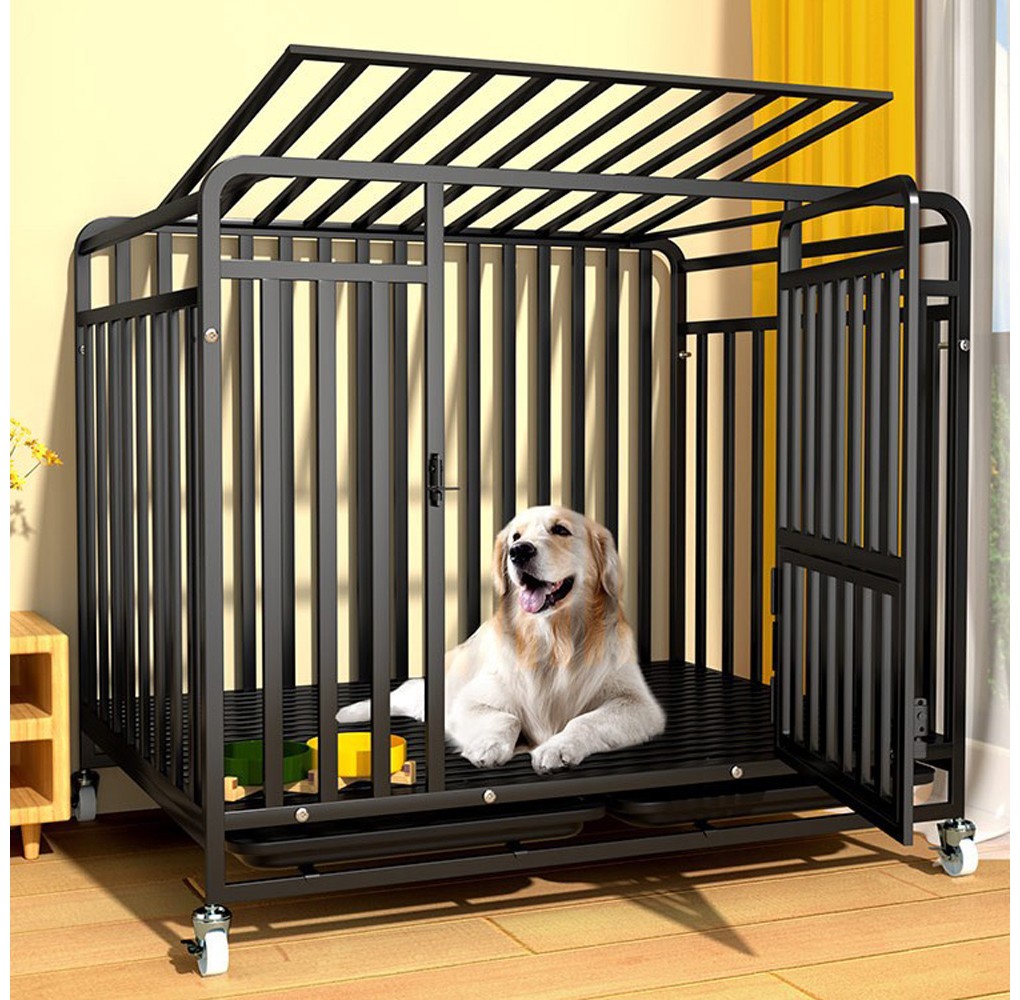 Heavy Duty Indestructible Dog Crates 2-Door Escape Proof Cages with Lockable Wheels and Removable Tray for Medium to Large Dogs