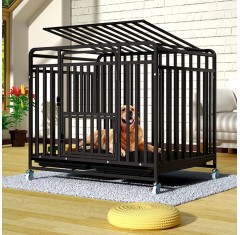 Heavy Duty Indestructible Dog Crates 2-Door Escape Proof Cages with Lockable Wheels and Removable Tray for Medium to Large Dogs