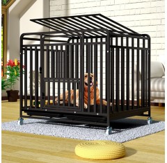 Extra Large Heavy Duty Indestructible Dog Crate Kennel 2-Door Indoor Cage with Lockable Wheels and Removable Tray