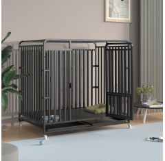 Heavy Duty Indestructible Dog Crates 2-Door Escape Proof Cages with Lockable Wheels and Removable Tray for Medium to Large Dogs