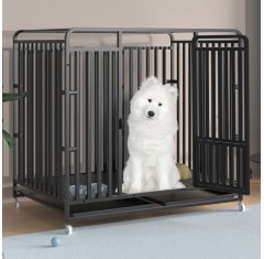 Heavy Duty Indestructible Dog Crates 2-Door Escape Proof Cages with Lockable Wheels and Removable Tray for Medium to Large Dogs