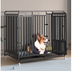 Extra Large Heavy Duty Indestructible Dog Crate Kennel 2-Door Indoor Cage with Lockable Wheels and Removable Tray