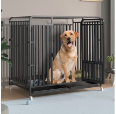 Extra Large Heavy Duty Indestructible Dog Crate Kennel 2-Door Indoor Cage with Lockable Wheels and Removable Tray