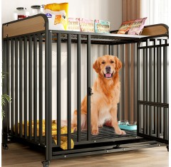 Heavy Duty Indestructible Dog Crates Escape Proof Cage with Storage Rack/Lockable Wheels/Removable Tray for Medium to Large Dogs