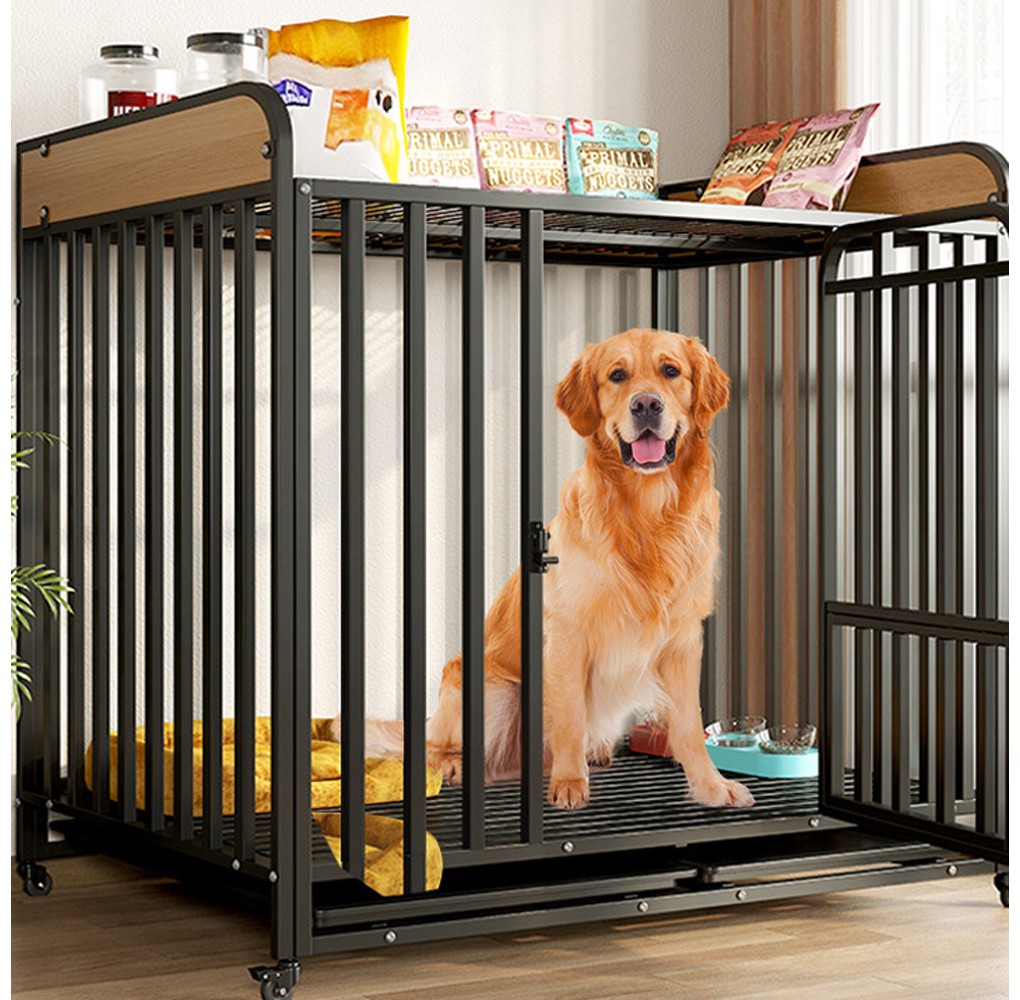 Heavy Duty Indestructible Dog Crates Escape Proof Cage with Storage Rack/Lockable Wheels/Removable Tray for Medium to Large Dogs