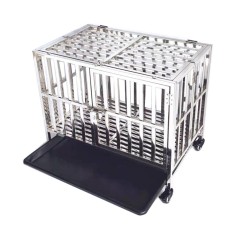 Heavy Duty Stainless Steel Square Bars Indestructible Dog Crate Kennel 2-Doors Cage with Lockable Wheels for Medium to Large Dog