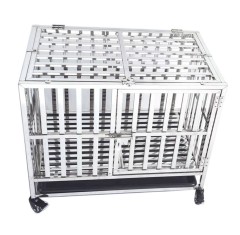 Heavy Duty Stainless Steel Square Bars Indestructible Dog Crate Kennel 2-Doors Cage with Lockable Wheels for Medium to Large Dog
