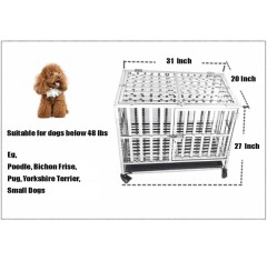 Heavy Duty Stainless Steel Square Bars Indestructible Dog Crate Kennel 2-Doors Cage with Lockable Wheels for Medium to Large Dog