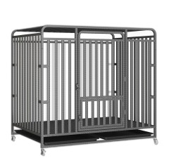 Extra Large Heavy Duty High-carbon Steel Indestructible Dog Crate Kennel Indoor 2-Door Pet Cage with Lockable Wheels