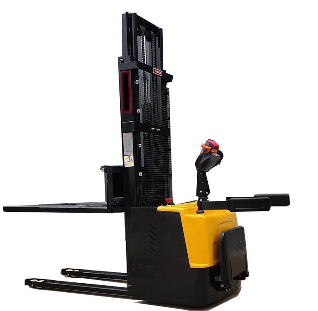 3300lbs to 4400lbs 63" to 138" Full Electric Fixed Legs Stand Up Rider Pallet Stacker with Adjustable Forks