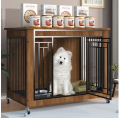 Heavy Duty Indestructible Wood Dog Crate Furniture Kennel Escape Proof Cage with Wheels/Removable Tray for Medium to Large Dogs