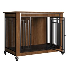 Heavy Duty Indestructible Wood Dog Crate Furniture Kennel Escape Proof Cage with Wheels/Removable Tray for Medium to Large Dogs