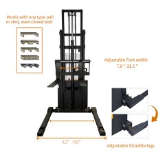 4400lbs 157" Fully Electric Straddle Pallet Walkie Stacker with Adjustable Forks