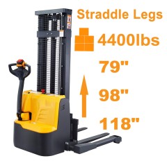 4400lbs 79" to 118" Fully Electric Straddle Legs Walkie Pallet Stacker with Adjustable Forks