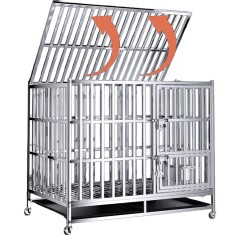 Heavy Duty Extra Large Stainless Steel Dog Crate Indoor Pet Kennel Cage with Wheels Tray Detachable Divider for One or Two Dogs