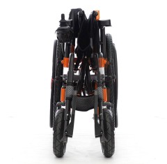 Einfacher elektrischer Rollstuhl mit großem Rad und Kohlenstoff Stahlrahmen für Erwachsene links und rechts faltbar