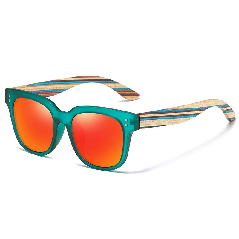 Unisex Colorful Bamboo Wood Legs Anti-UV HD Polarized Stylish Sunglasses for Men PC Frame Resin Lens Fishing Sports Sunglasses