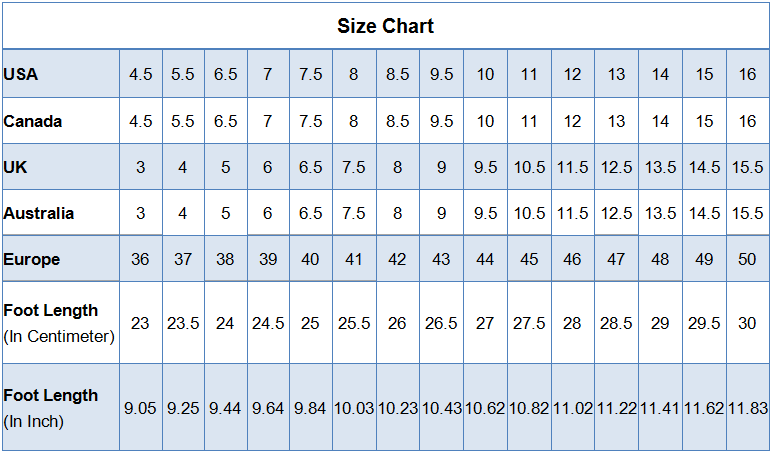 shoe size in cm